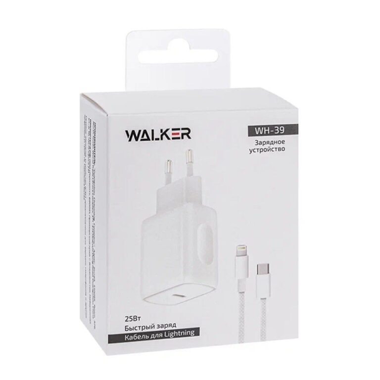 WALKER WH-39 белый СЗУ+кабель (USB-C) [USB-C(1), 3A, 25W, PD]