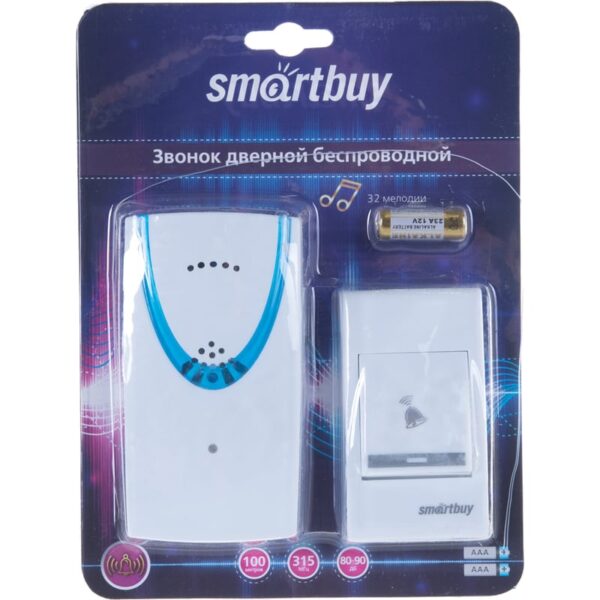 Звонок SBE-11-1-32 беспроводной Smartbuy 1 кнопка; дистанция до 80м; 32 мелодии; питание звонка