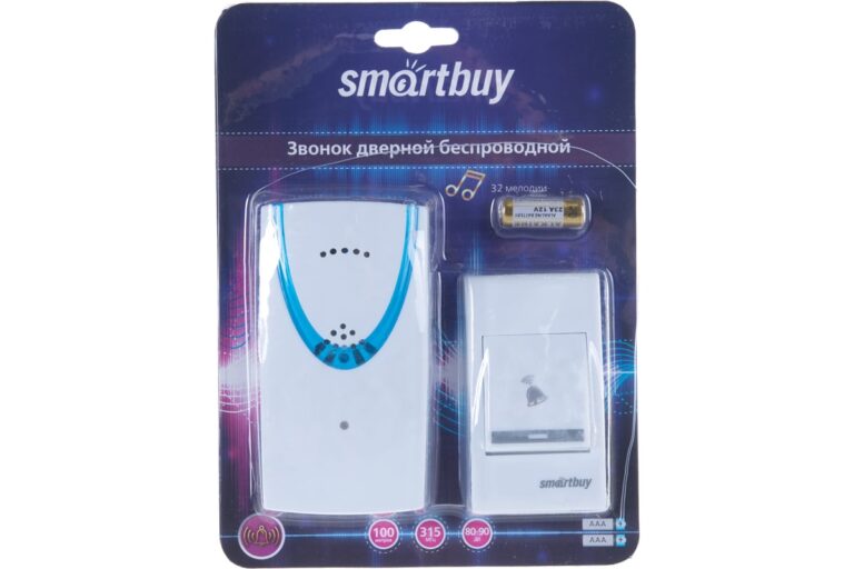 Звонок SBE-11-1-32 беспроводной Smartbuy 1 кнопка; дистанция до 80м; 32 мелодии; питание звонка