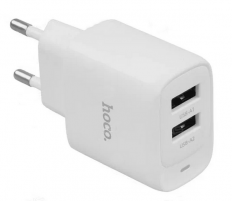 СЗУ с выходом 2*USB, 2.4А, белый, C141A Smart; уп.36/216шт.  HOCO Uвх=100-24