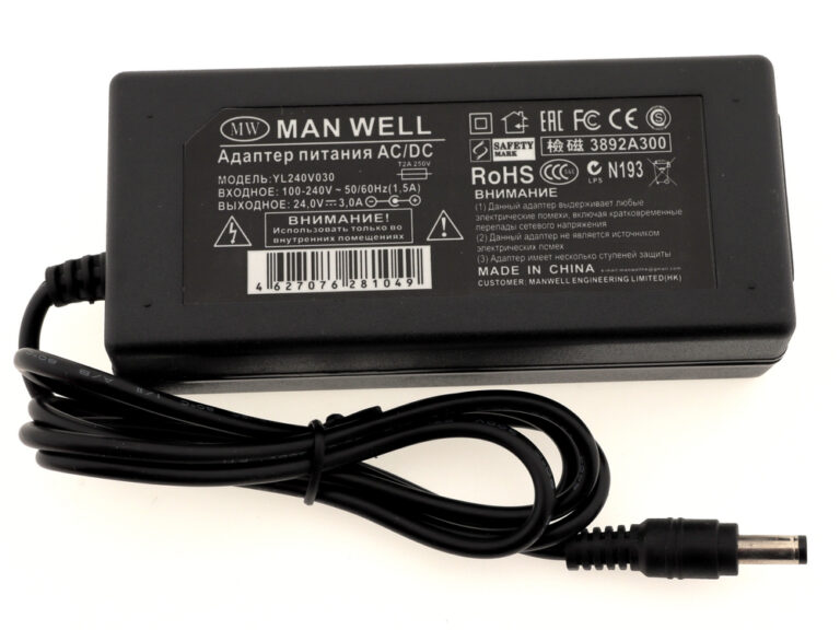 Блок питания AC/DC 220V/24V 3.0A(5,5*2,5) YL240V030 без сетевого шнура  MAN_WELL Стабилизированный,