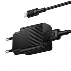 Сетевое зарядное устройство с выходом USB, 2.1А, черный, BAS71A Source, с кабелем USB-microUSB; BORO