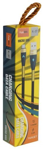 Кабель USB-microUSB, 1.0м,  для зарядки и передачи данных, чёрный, (К-37)  FAISON 2.0A, тканевая опл