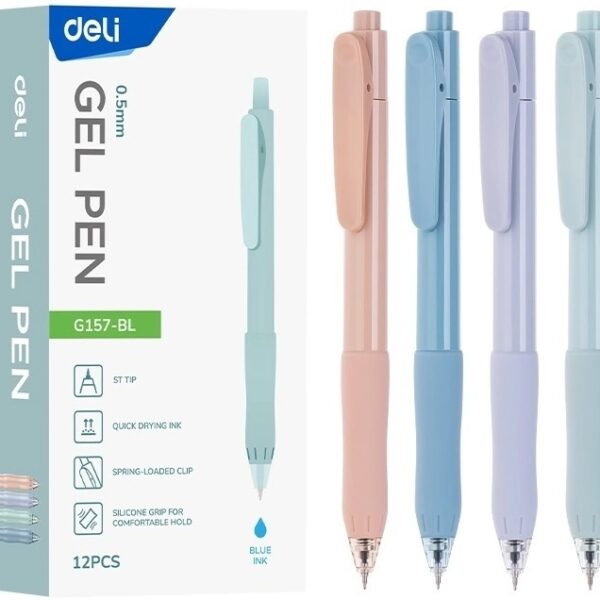Deli EG157-BL ассорти, d=0.5мм, синие чернила, резиновая манжета Ручка гелевая автоматическая