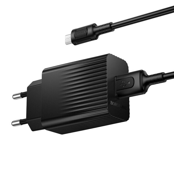 СЗУ с выходом USB, 3.0А, черный,BAS72A Source,QC3.0, с кабелем USB-microUSB,