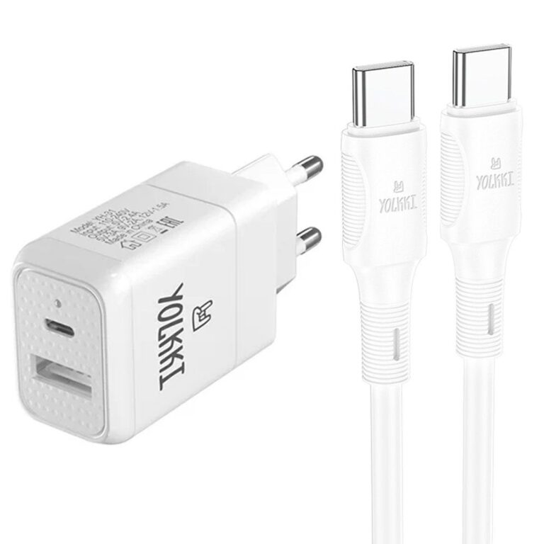 СЗУ+кабель (USB-C) [USB(1), USB-C(1), 2.4A, 18W, PD] YOLKKI YH-31C бел.