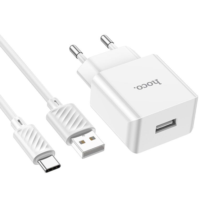 СЗУ с выходом USB, 2.1А, белый, C106A Leisure, с кабелем USB-Type-C;  HOCO