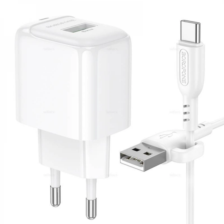 СЗУ с выходом 1*USB, 3.0А, белый, кабель Type-C, BAS42A;  BOROFONE QC3.0; Uвх=100-240VAC; Uвых=DC5V/