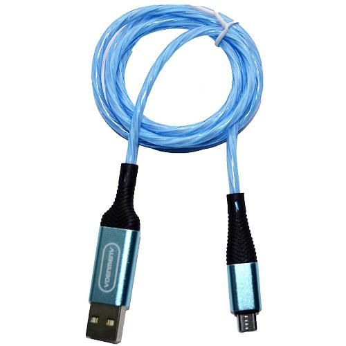 Кабель USB - Micro USB [2.4A, светящийся, 1m] DENMEN D25V син.